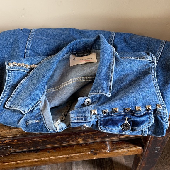 Vince Camuto Two Denim Jean Silver Studded Vest L - Picture 4 of 4